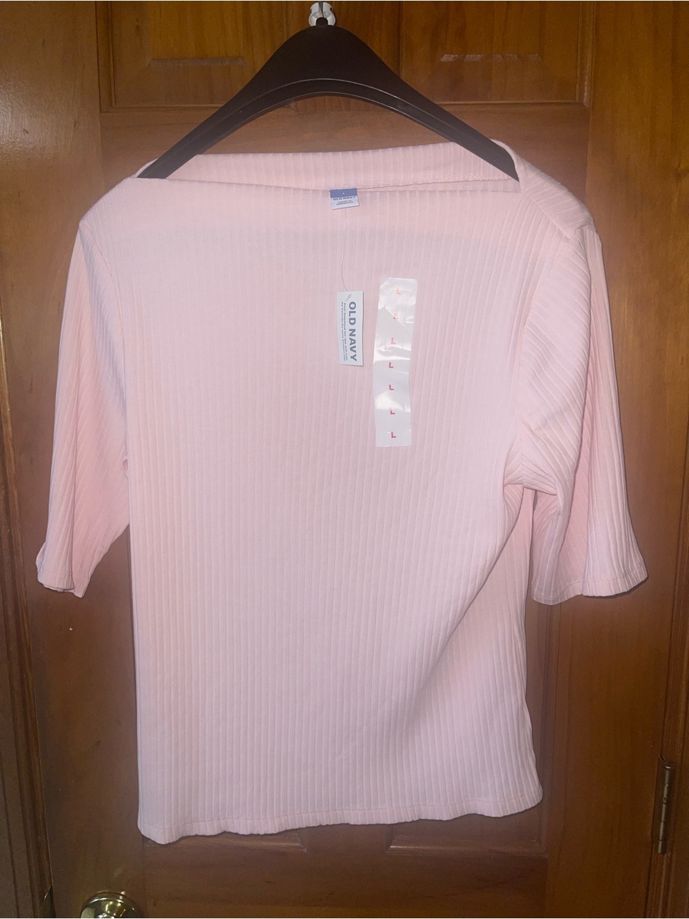 Old Navy Women's Ribbed Boat Neck Baby Pink Short-Sleeve Top